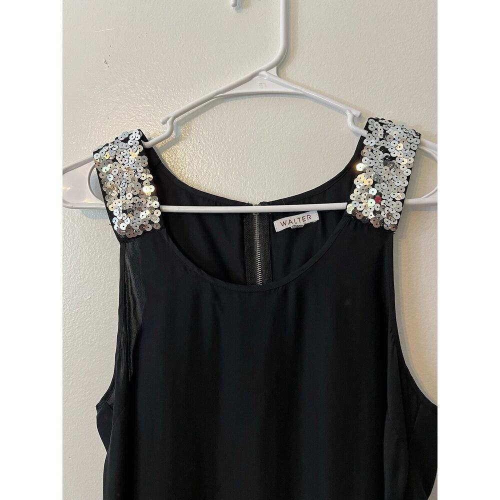 WALTER Women's Sz 2‎ 100% Silk Black Sleeveless Top Sequence Party Old Money - Picture 4 of 12